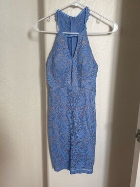 Sequin Hearts Periwinkle Lace Halter Midi Dress